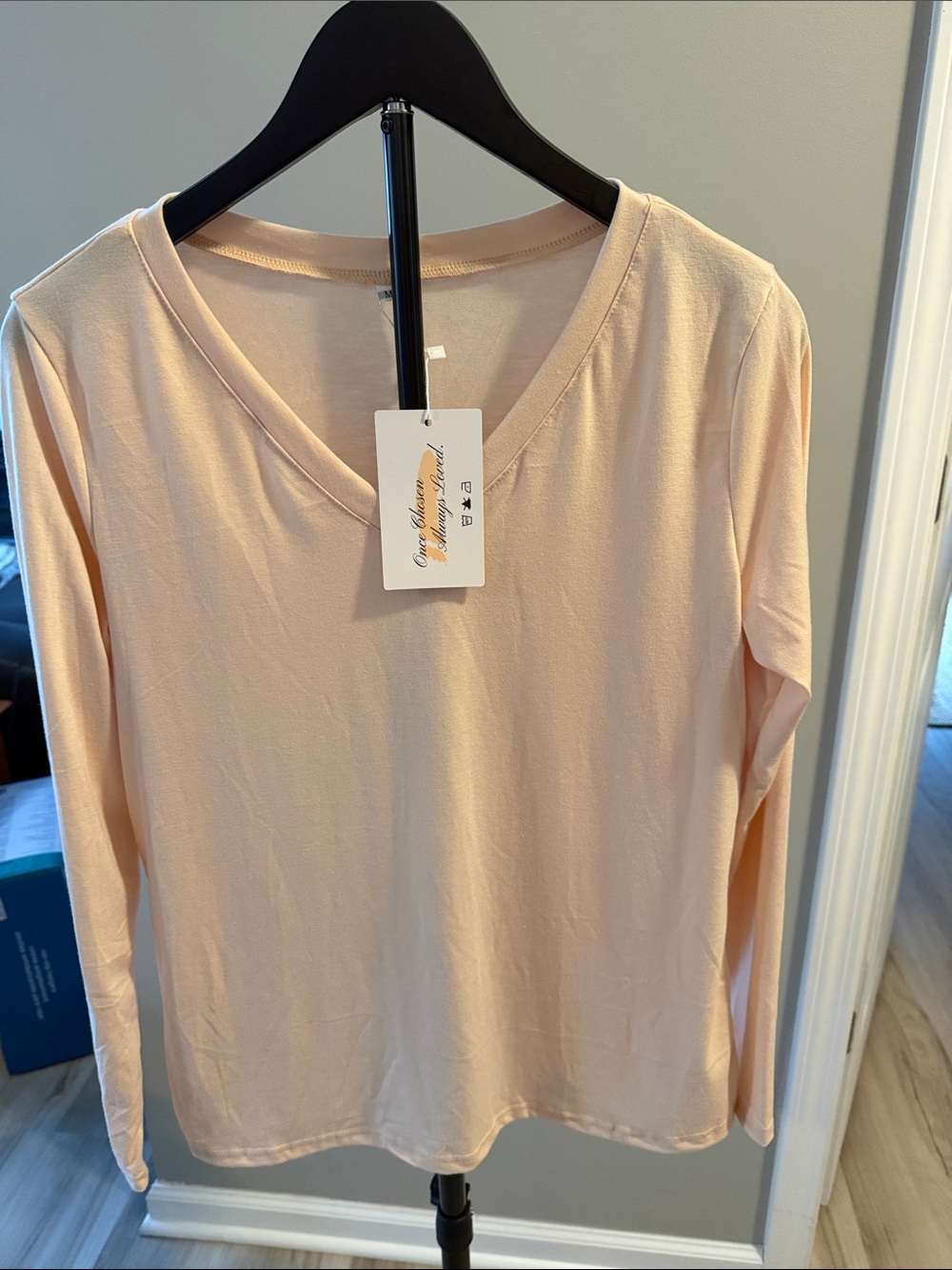 Light Peach V-Neck Long Sleeve Tee